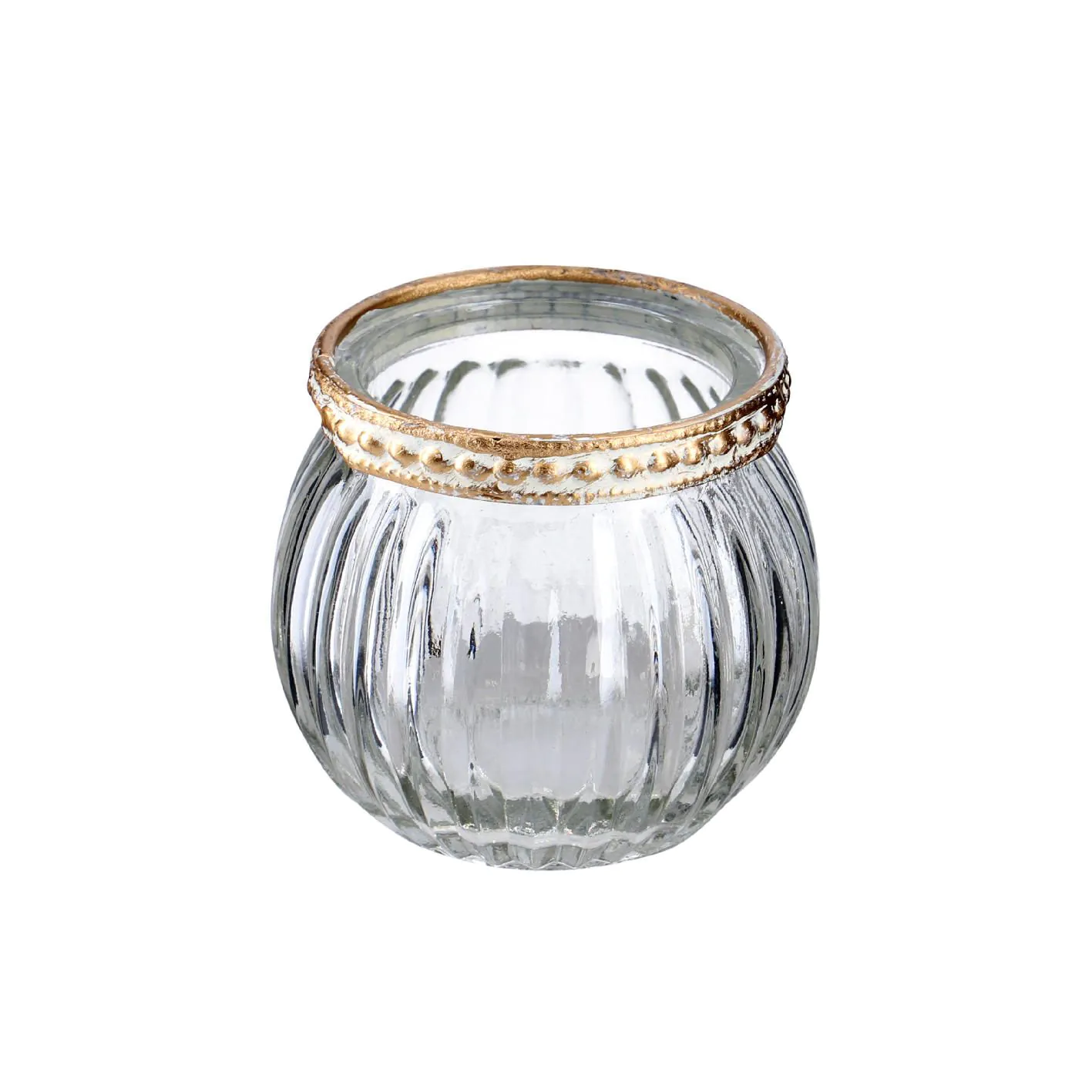Windlicht Saira, Metallrand, klar/Streifen, 5 cm
