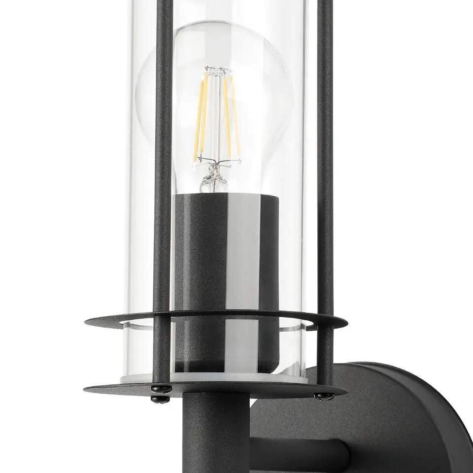 EGLO Lisio 1 Wandlamp - E27 - 30 cm - RVS - Glas - Zwart