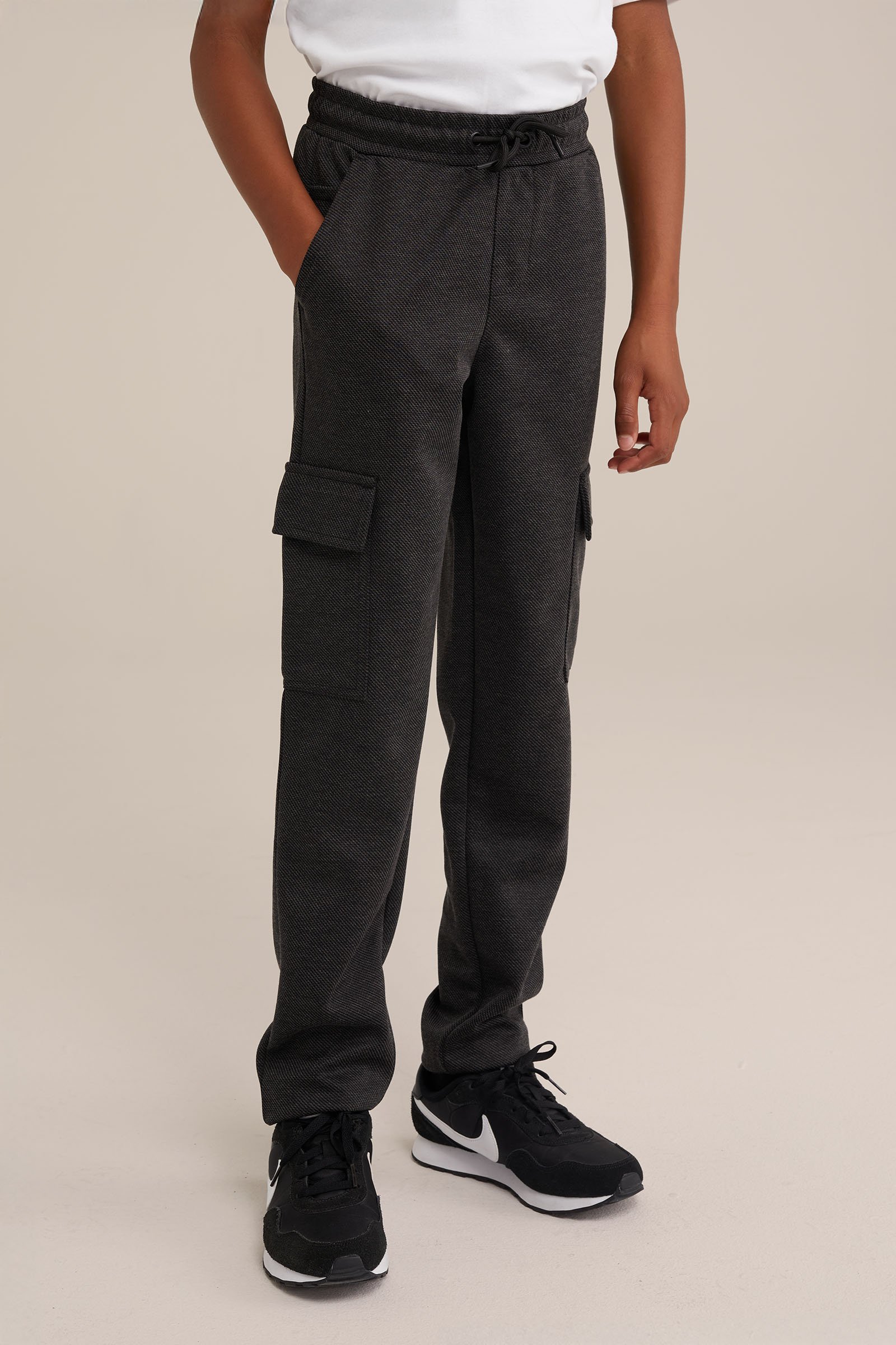 Jongens joggingbroek met cargozakken en jacquard-dessin Blue Ridge Zwart
