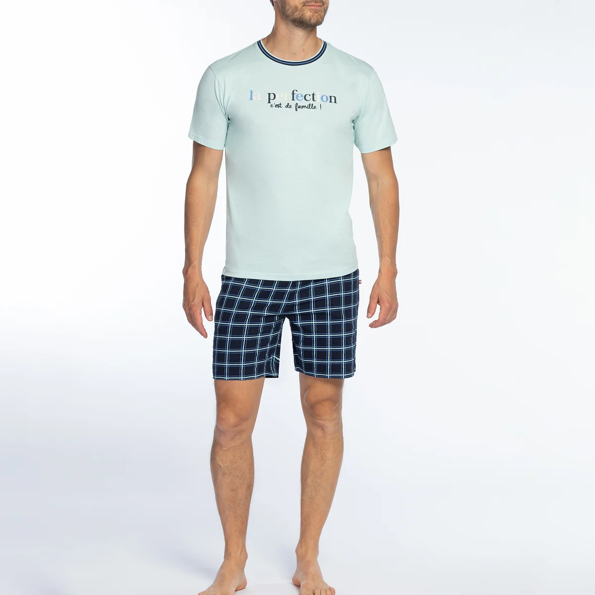 Pyjashort homme PERFECTION aqua/carreaux