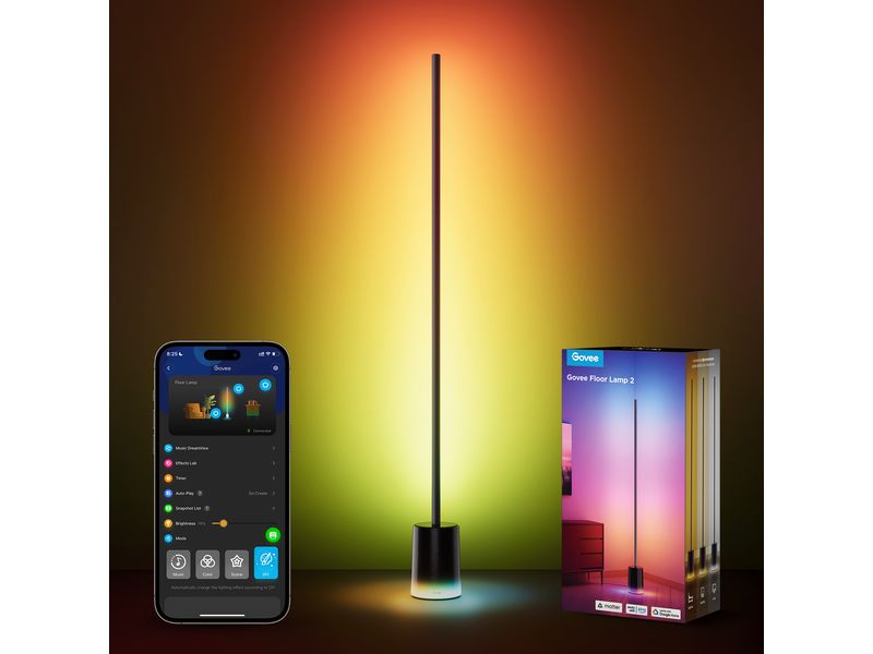 Govee Eck-Stehleuchte, Schwarz, Matter, RGBICWW, 1500 lm Smarte Stehleuchte im modernem Design