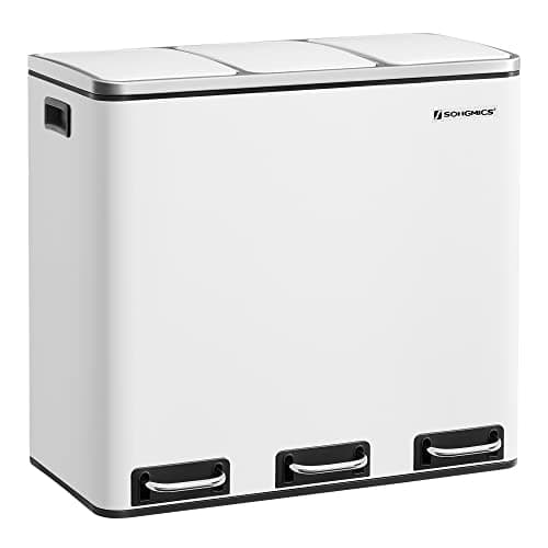 3-roms Soft-Close Pedal Resirkuleringsbøtte, hvit, 54L