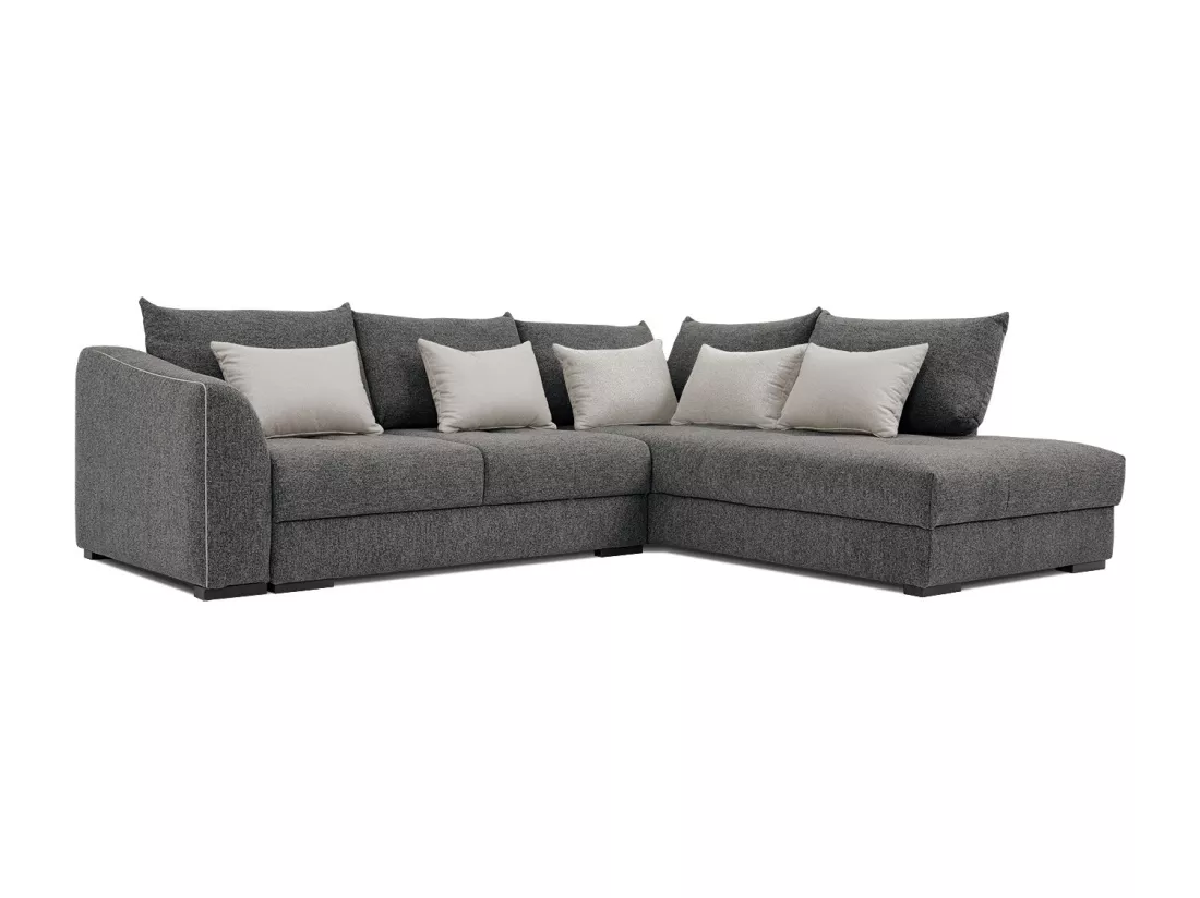Canapé d'angle droit 5 places convertible tissu gris - Elbe