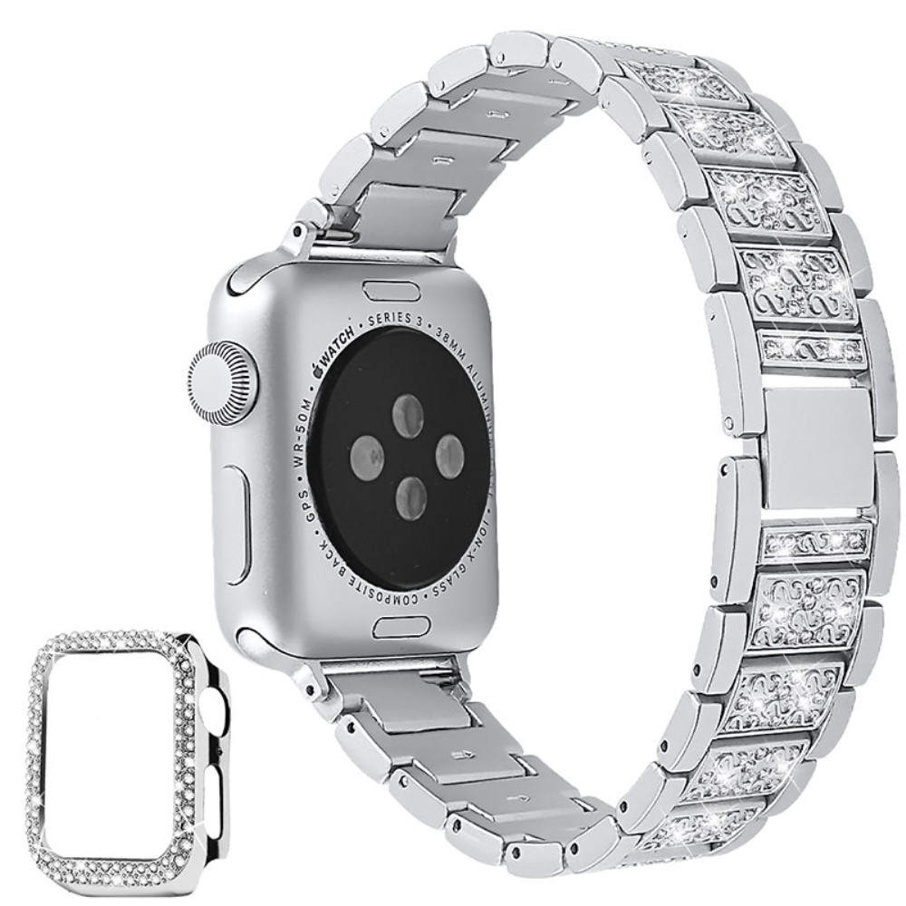 Apple Watch Series 7 (41 mm) Glitzer Edelstahl Armband mit Bumper Hülle - Silber