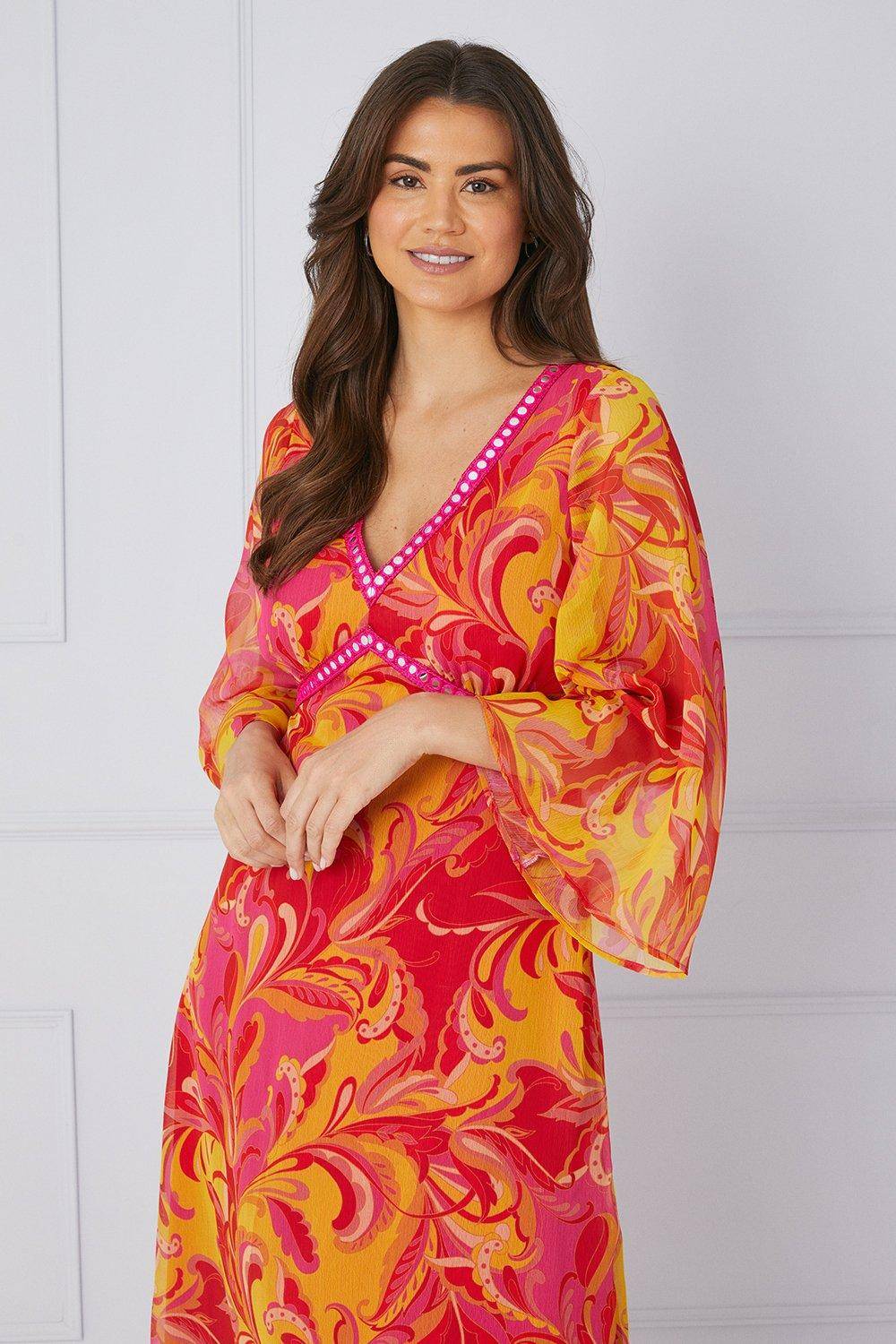 Wallis Robe Midaxi à Imprimé Paisley avec Détails de Finition