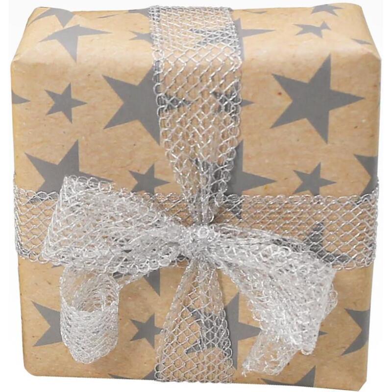 Kraft brut 70g, rl 50x0,70m Etoiles argt - Argent