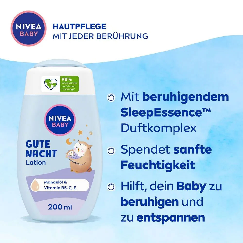 (200ml) Gute Nacht Lotion Baby Pflege Creme Körperlotion mit Mandelöl / Vitamine (80547)