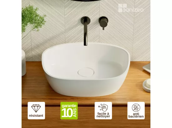 Vasque à poser FRODE - 75% Minéral Blanc Mat Asymétrique 50*36*H16.6cm - LAVABERG