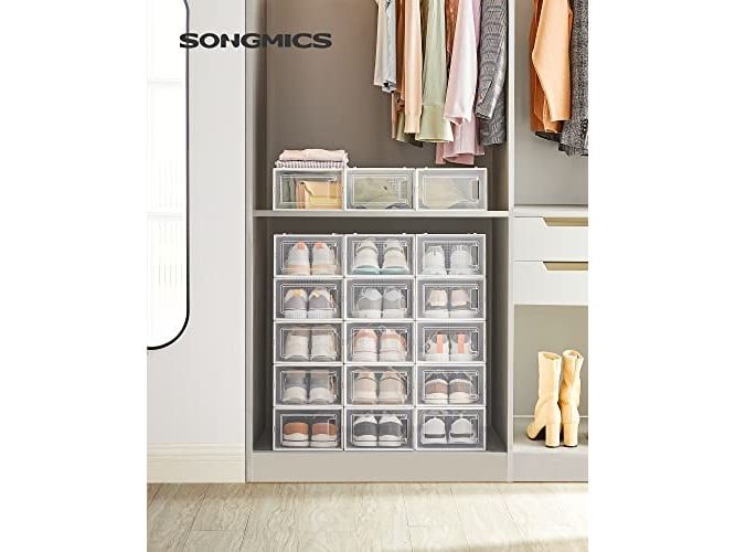 Songmics Schuhschrank stapelbar 18-er Set, Transparent Schuhboxen