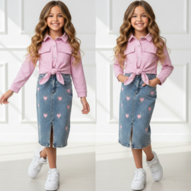 Denim with pink hearts skirt
