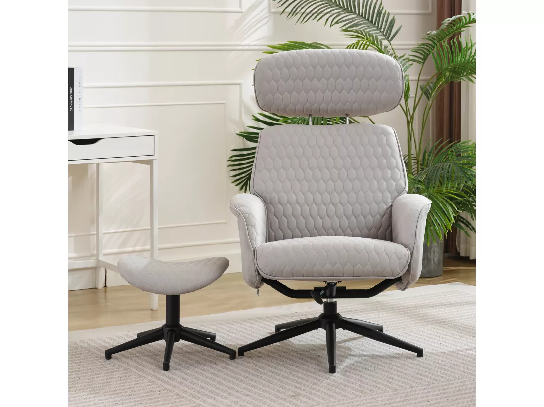 Chaise pivotante à 360° avec inclinaison réglable (95-125°) - Repose-pieds - Tissu technique - Gris