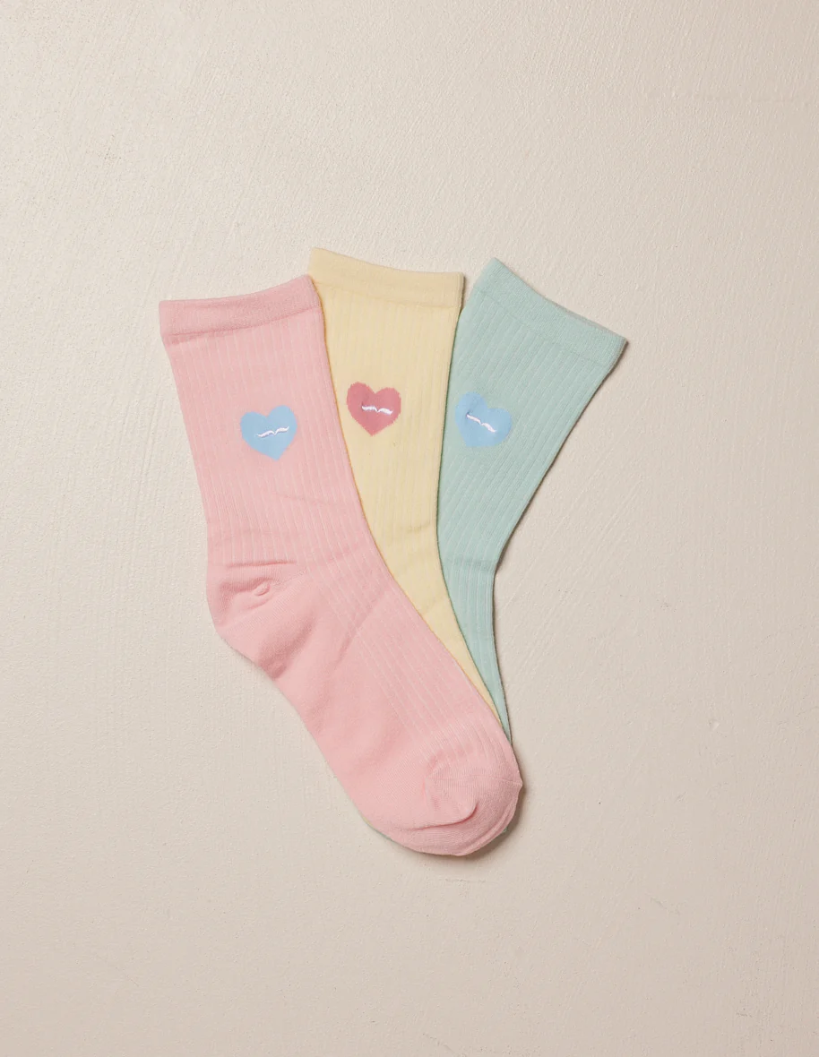 Pack de 3 Chaussettes - Fantaisie coeur rose citron ciel