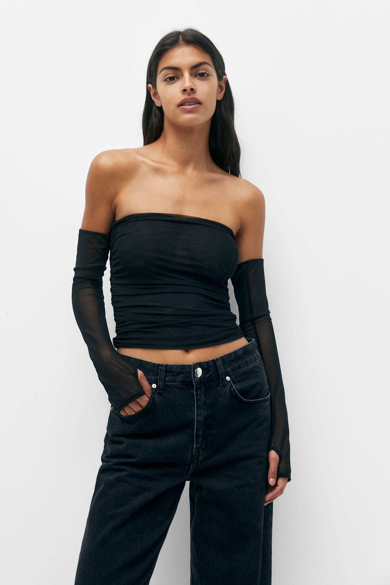 MANGAS DE TULE - PRETO