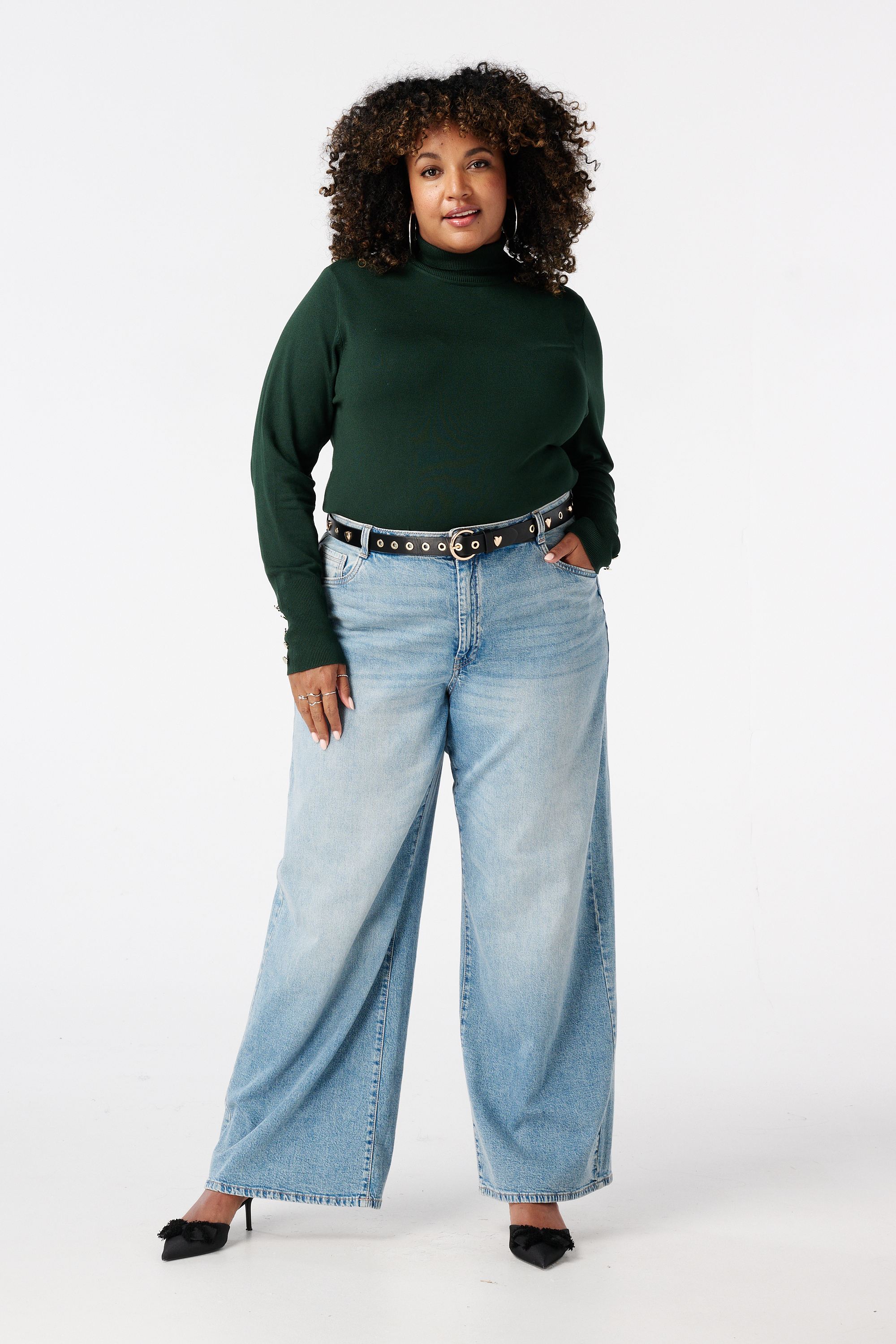 Trui met turtle neck en sierknopen Donker groen