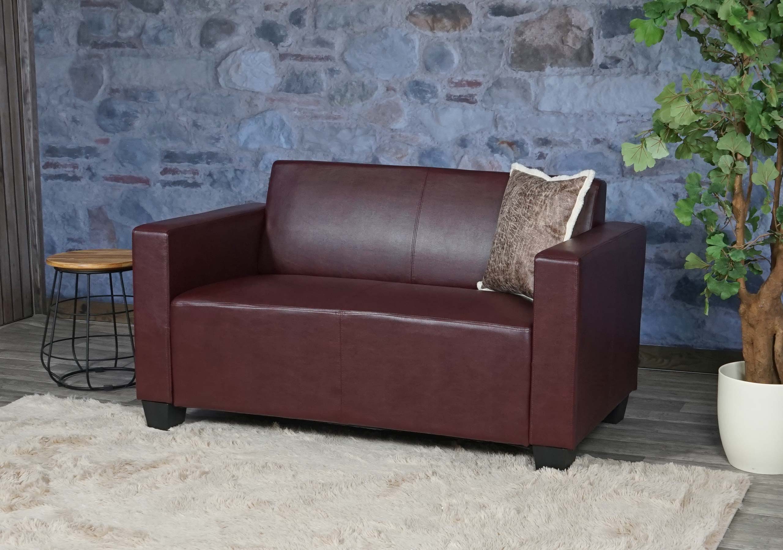 2er Sofa Couch Moncalieri Loungesofa Kunstleder ~ rot-braun