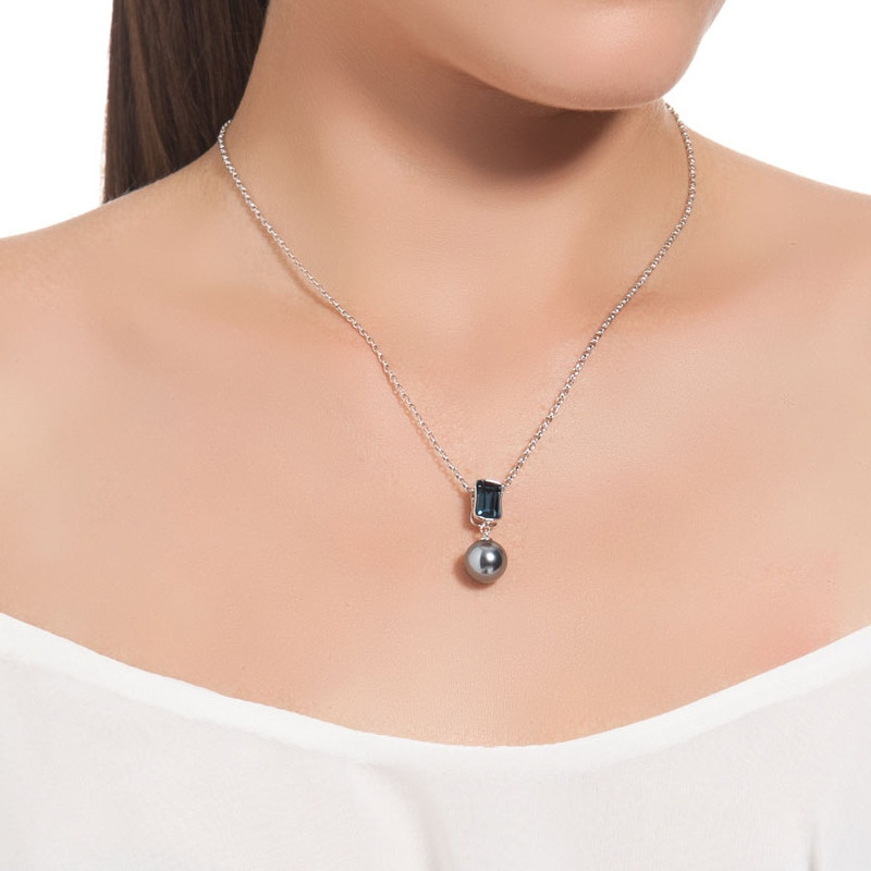 Pendentif Perle orné de cristal de Swarovski Bleu
