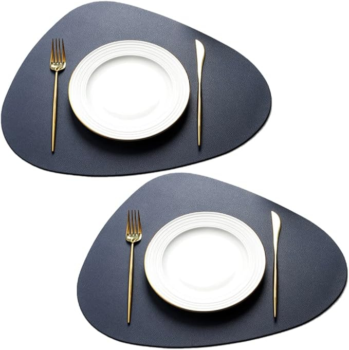 (4er Set) 39x33cm Hitzebeständige Leder Tischunterlage Abwaschbare Teller Untersetzer Tischset - Dunkelblau