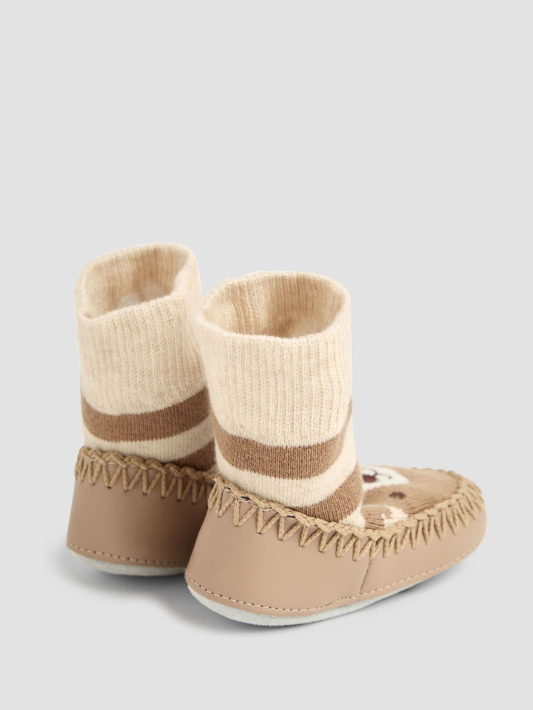 Bruin met beer - Jojo Maman Bébé moccasin pantoffelsokken