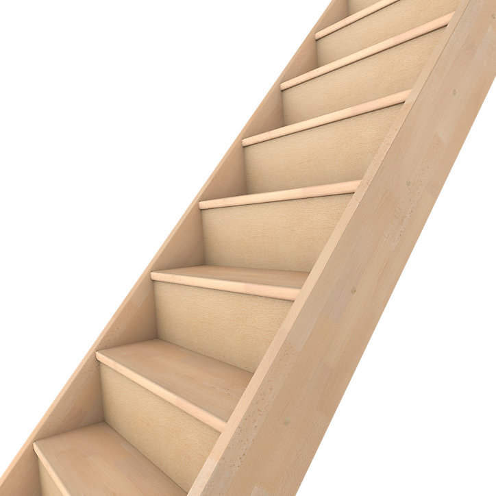 Escalier quart tournant gauche FORTIA hêtre naturel 13 marches Siderno avec contremarche