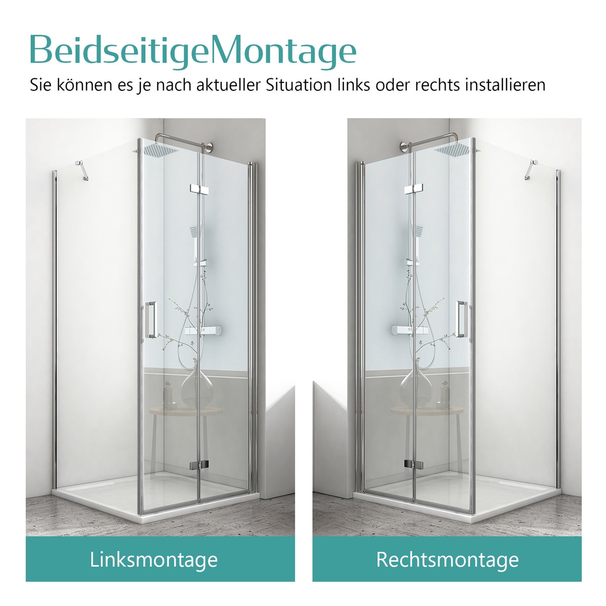 EMKE Douchecabine 90x90cm Douchescherm 6mm ESG Helder Veiligheidsglas Vouwdeur Douchedeur met Zijpaneel Hoogte: 195cm