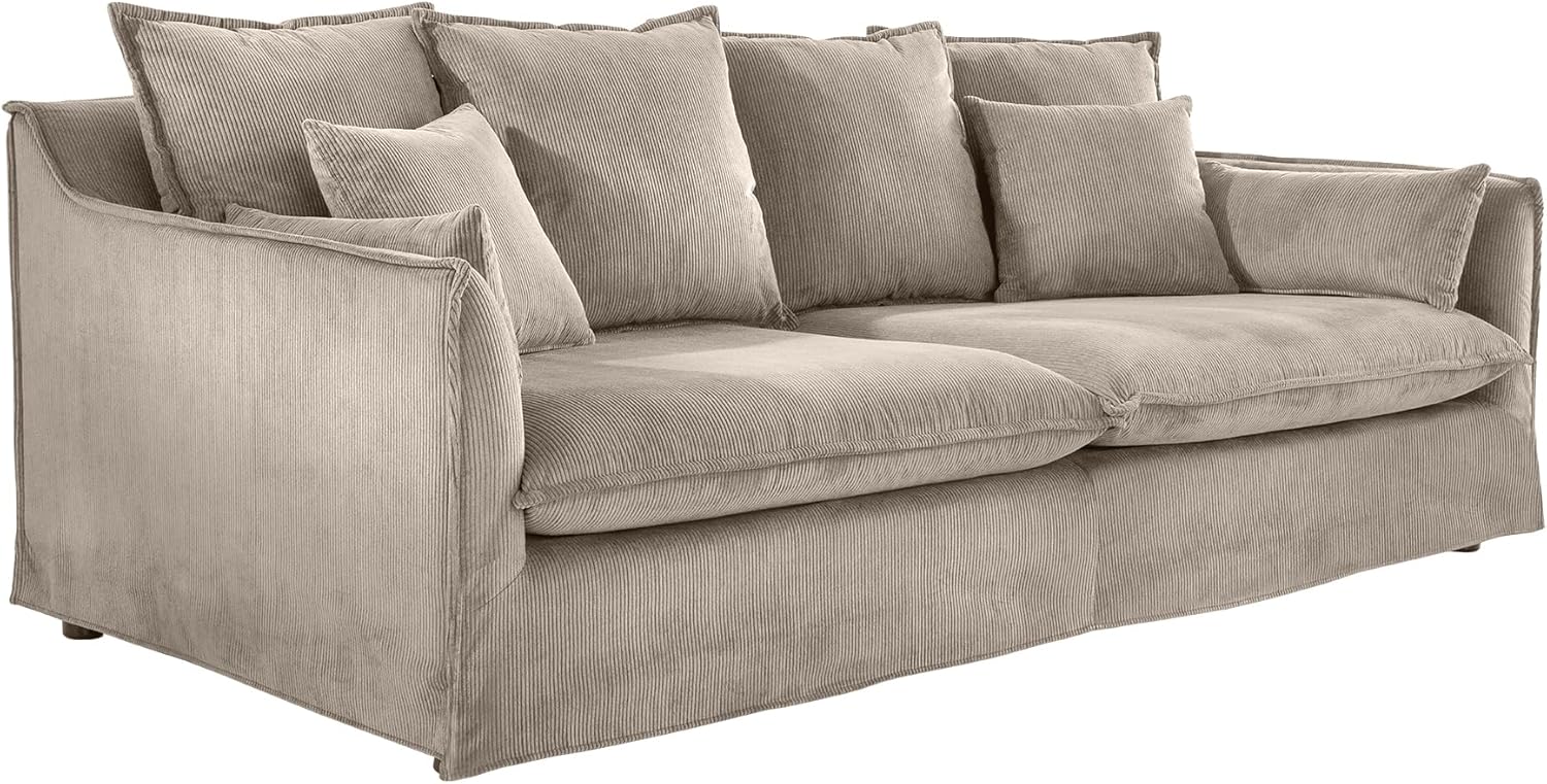 Riess Ambiente Großes 3-Sitzer Sofa Heaven - 200cm - Greige - Cord Federkern Hussensofa