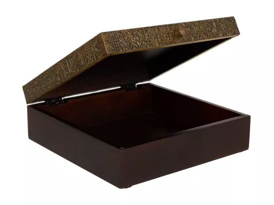 Coffret à bijoux en bois et métal marron 20x20x7,5h