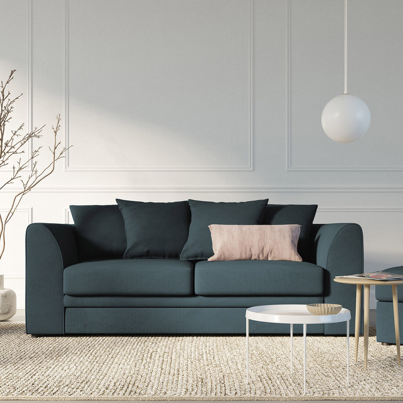 Mazzini Sofas Canapé Quince 3 Places bleu - 182x92x80 cm