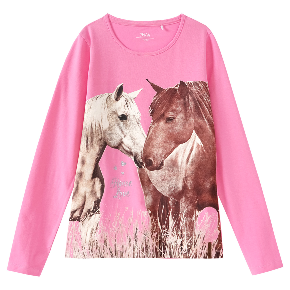 Yigga Mädchen Langarmshirt mit Pferde-Print pink