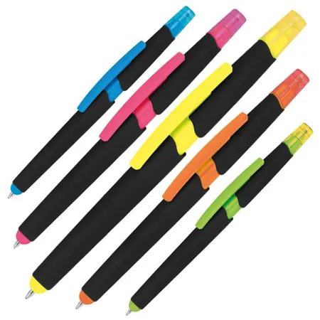 Macma Touchpen Kugelschreiber mit Textmarker, 5 Stück in 5 verschiedenen Farben