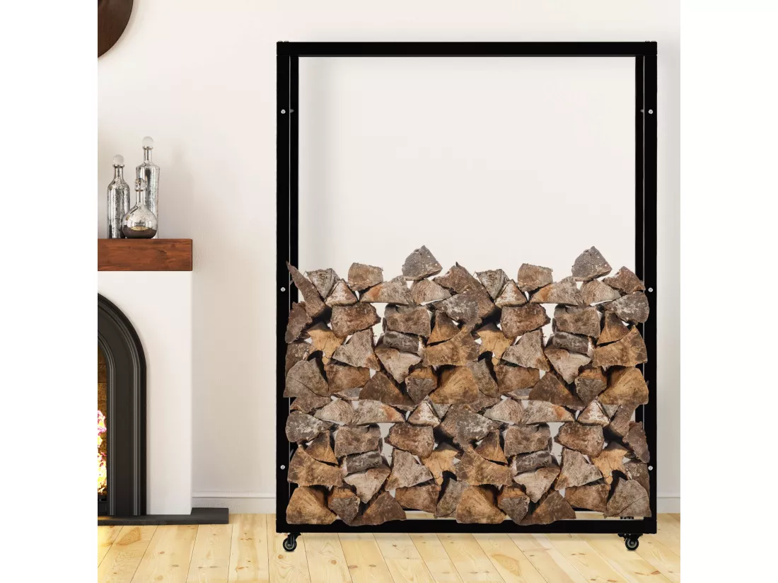 Etagère bois de cheminée - Métal - 25x150x175 cm - Noir - Keri