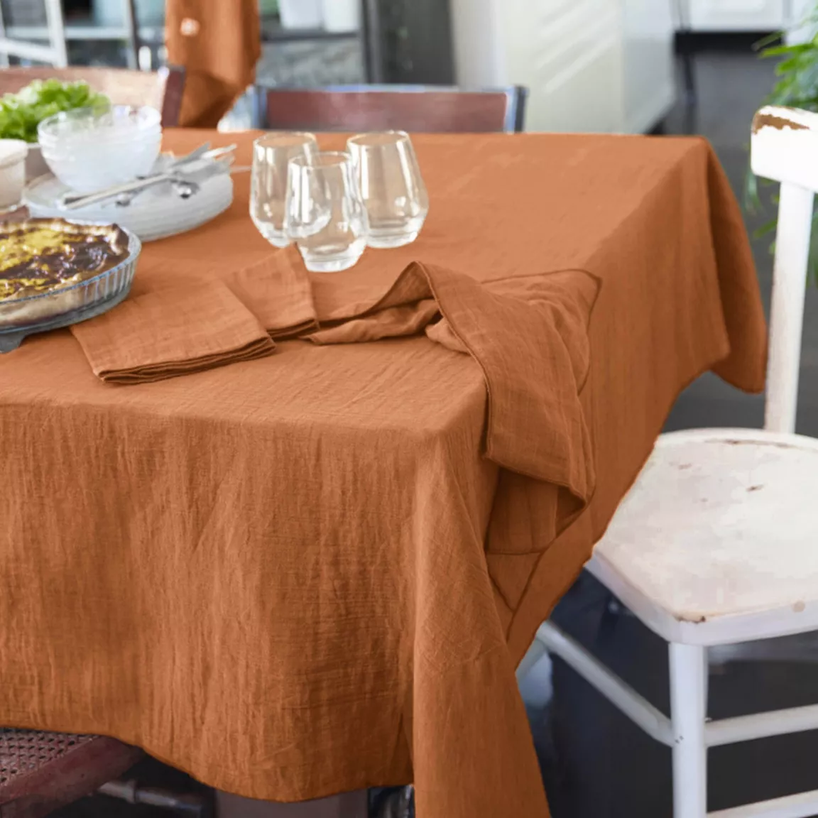 Nappe rectangulaire gaze de coton (150 x 350 cm) Gaïa Abricot