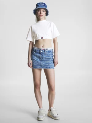 Top cropped de gola alta com distintivo