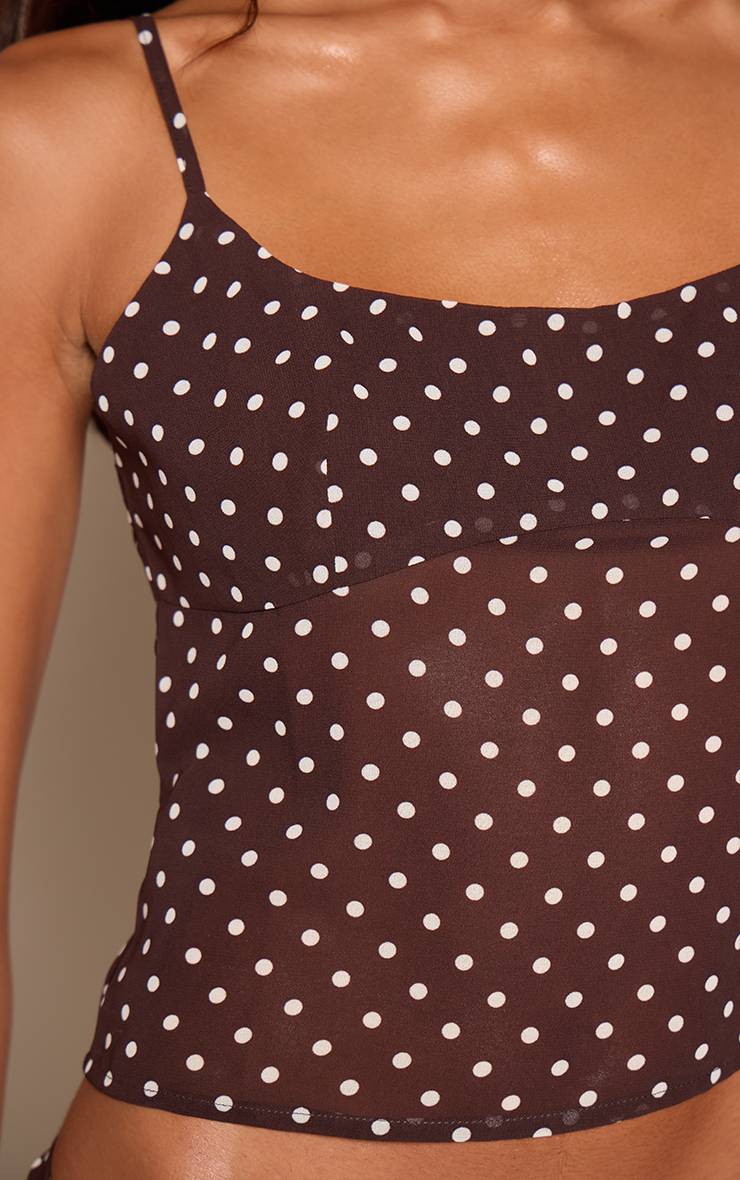 Marron Haut Caraco Transparent En Mousseline À Pois Ensemble Coordonné