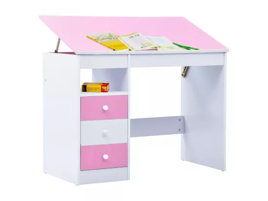 Bureau pour enfants Inclinable Rose et blanc