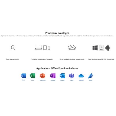 Microsoft 365 Personnel - Code d'activation envoyé par email valable pour 1 appareil pendant 1 an