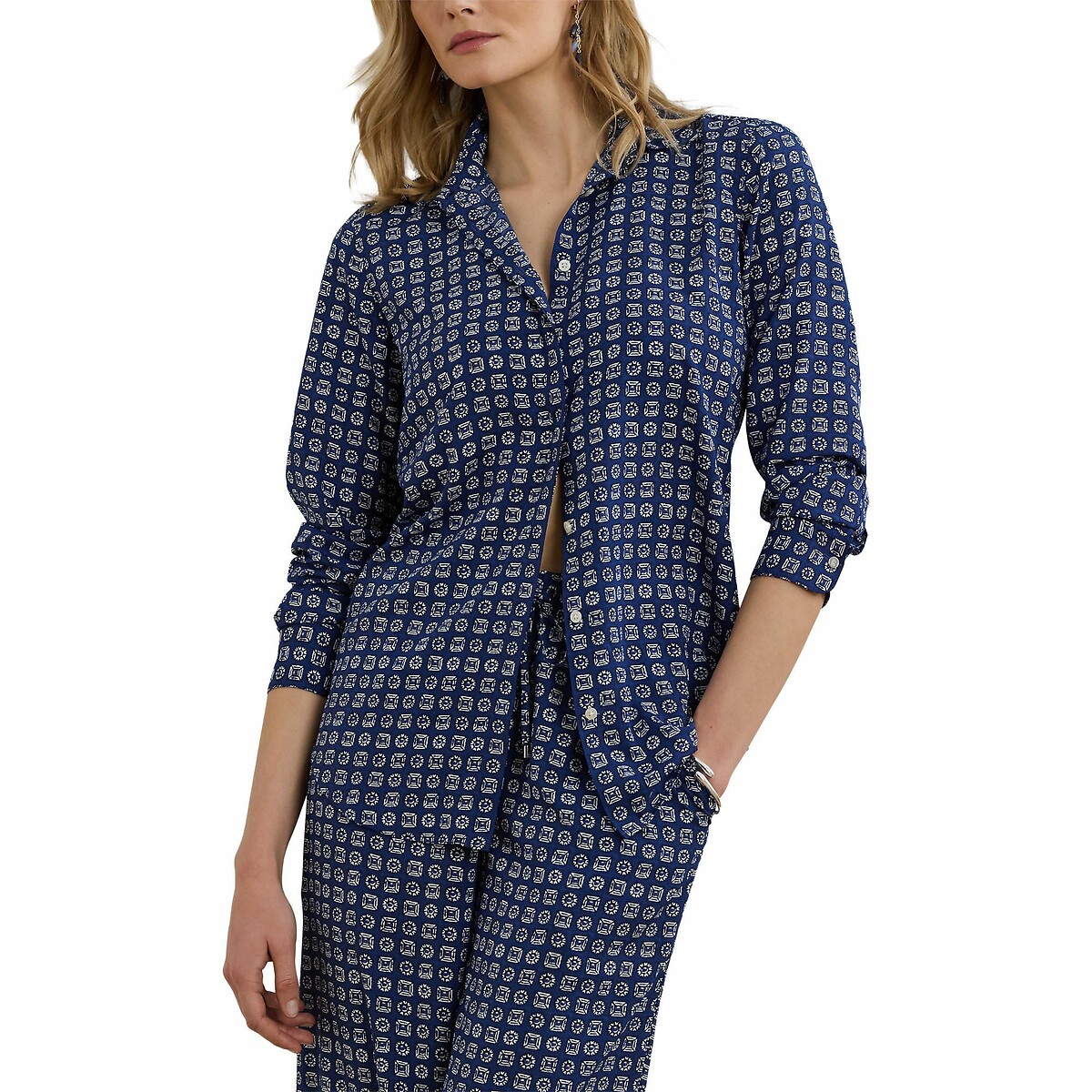 LAUREN RALPH LAUREN<br>Camisa de crepe de manga comprida com estampa
