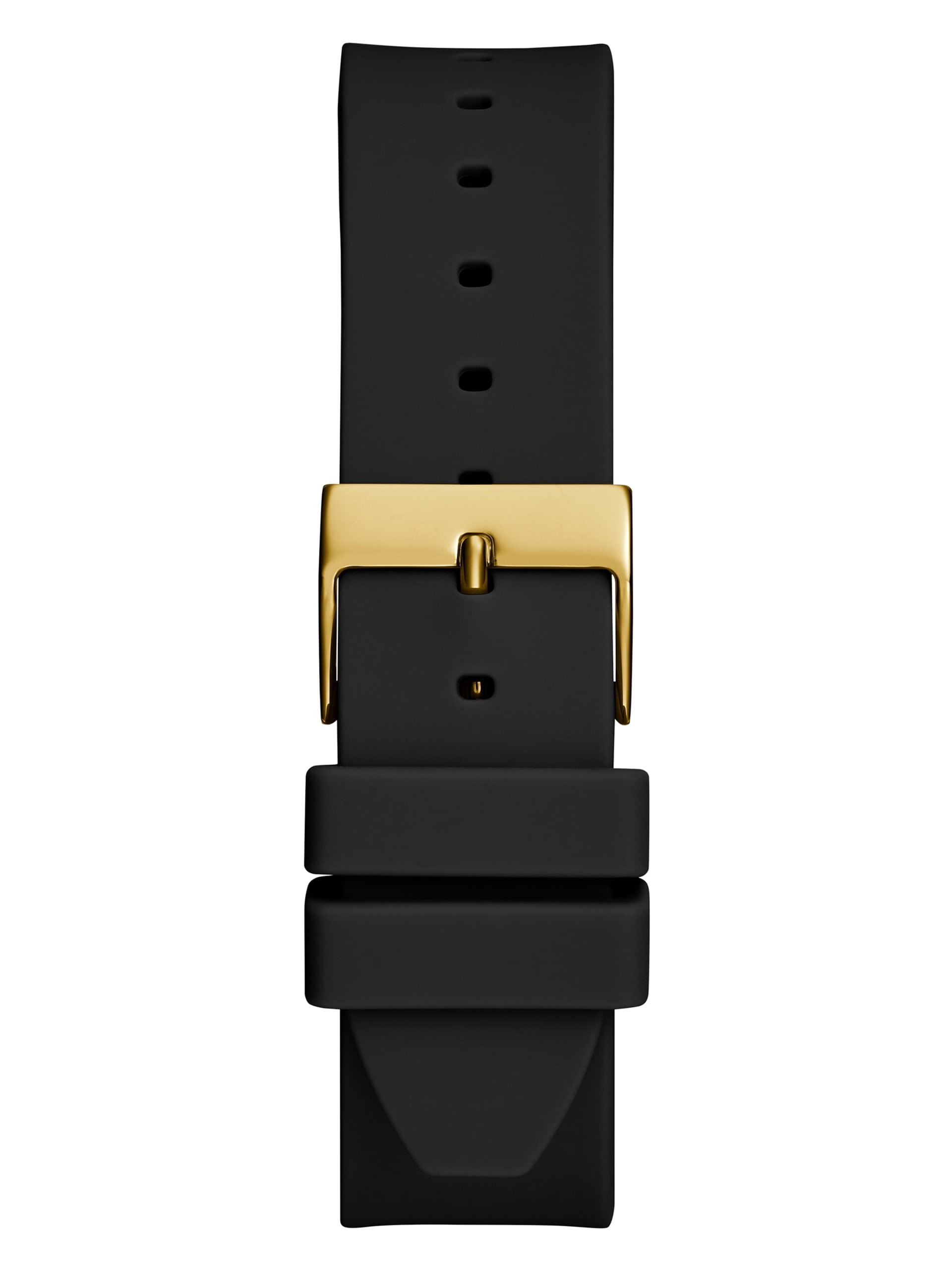 Relógio analógico em silicone preto e dourado