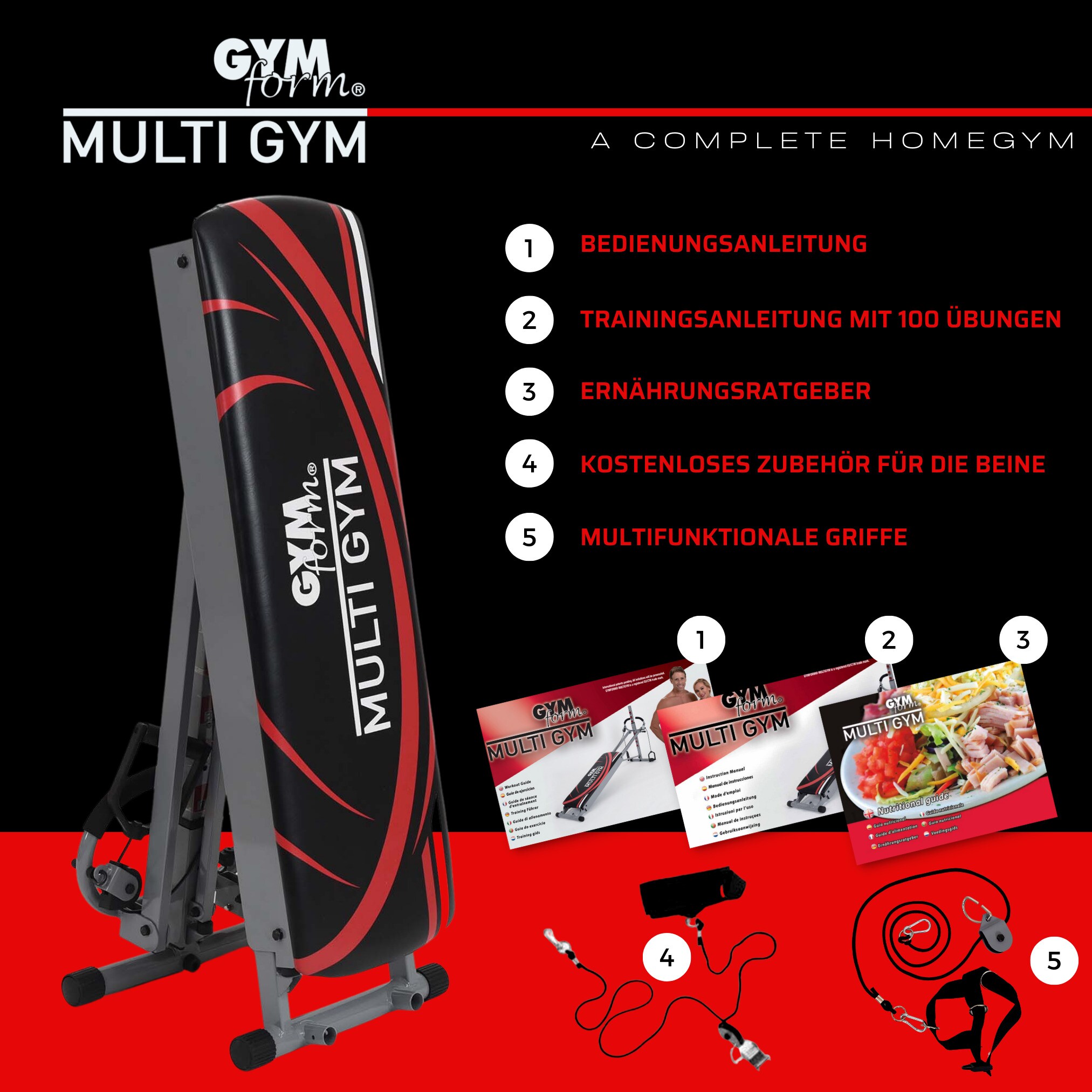 Gymform® Kraftstation klappbar - Liege Heimtrainer - Fitness Bank Multigym