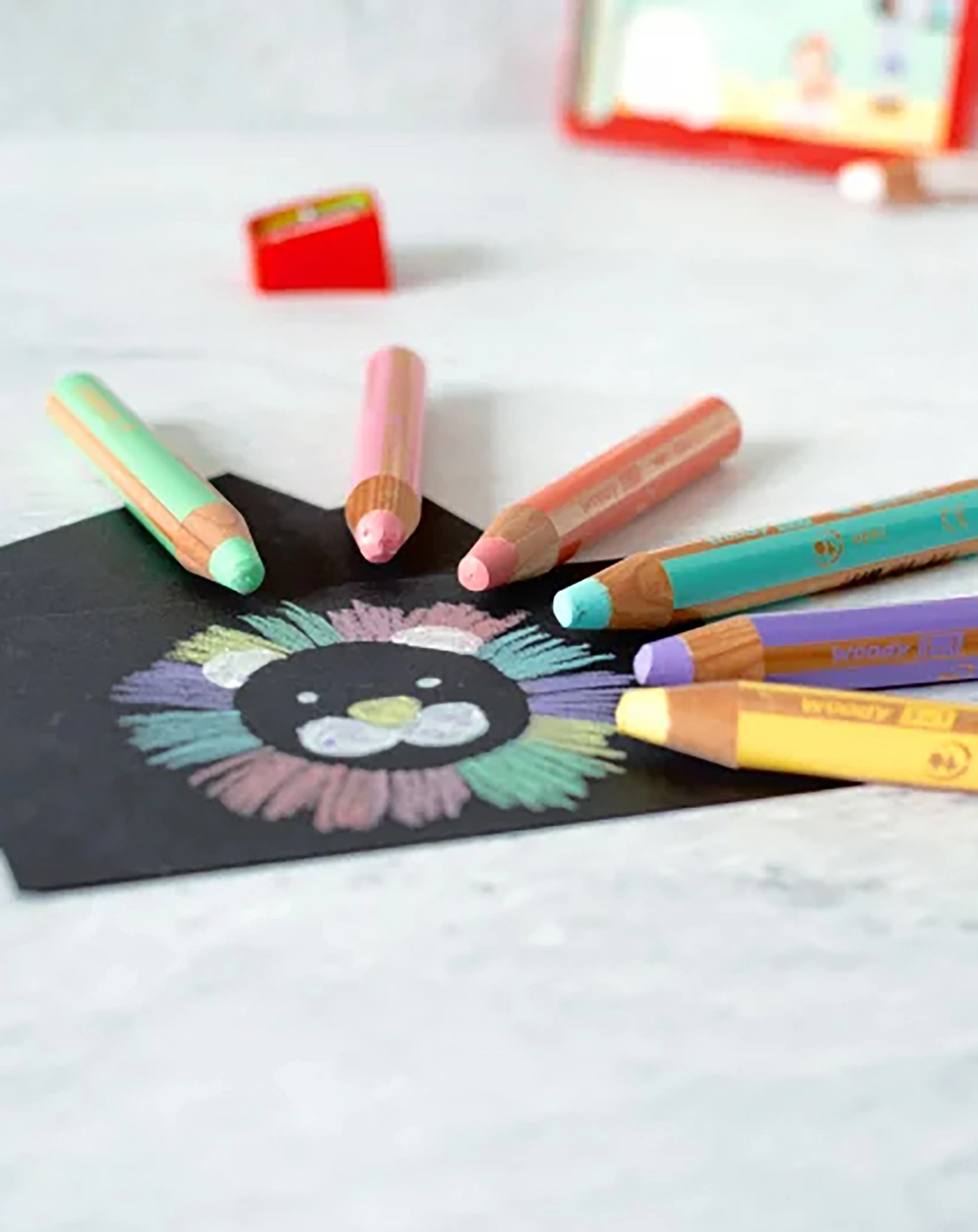 Buntstift STABILO® woody 3in1 Pastel 6er-Set mit Spitzer