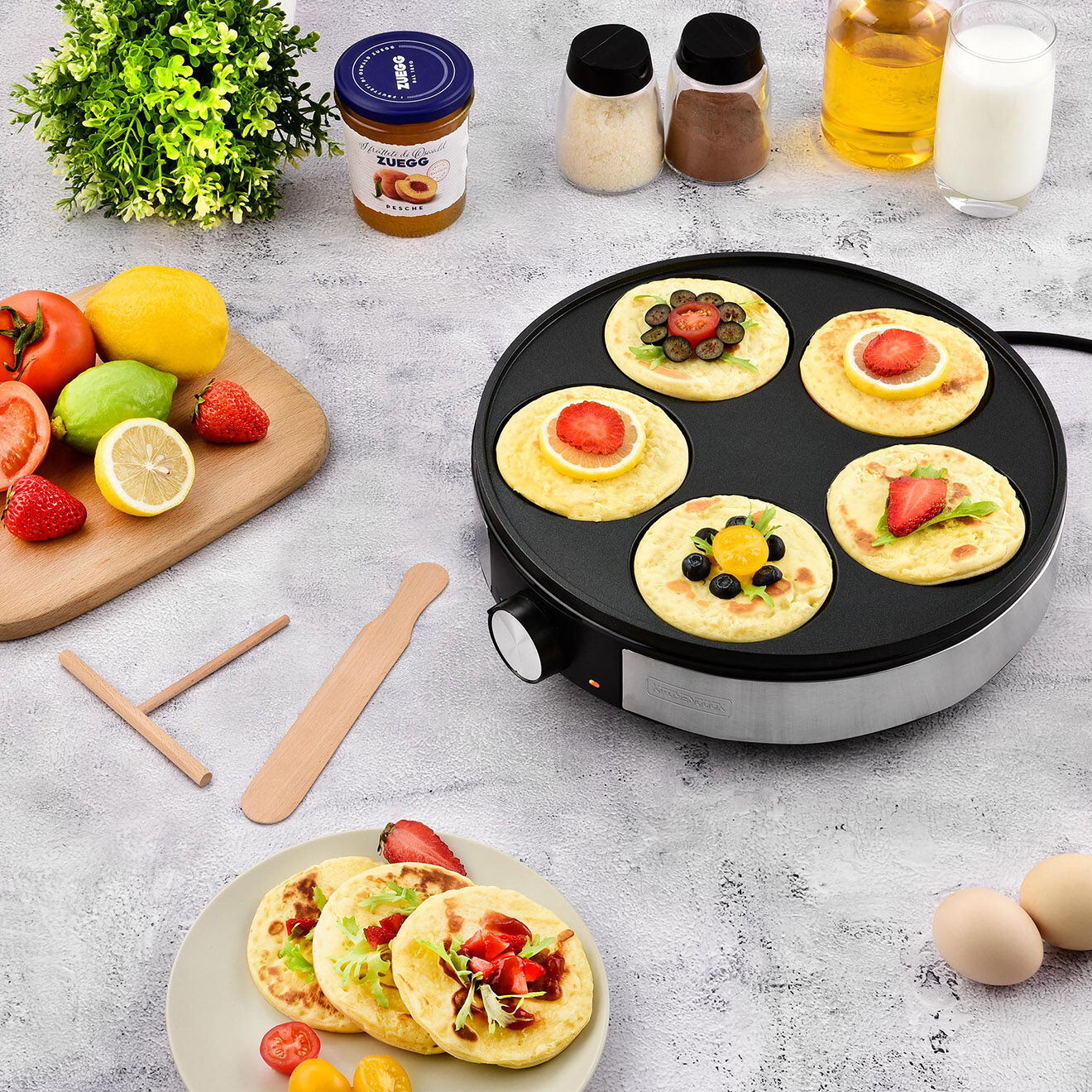 Kitchencook Crepiere Electrique en fonte d'aluminium Minicrêpe noir/gris