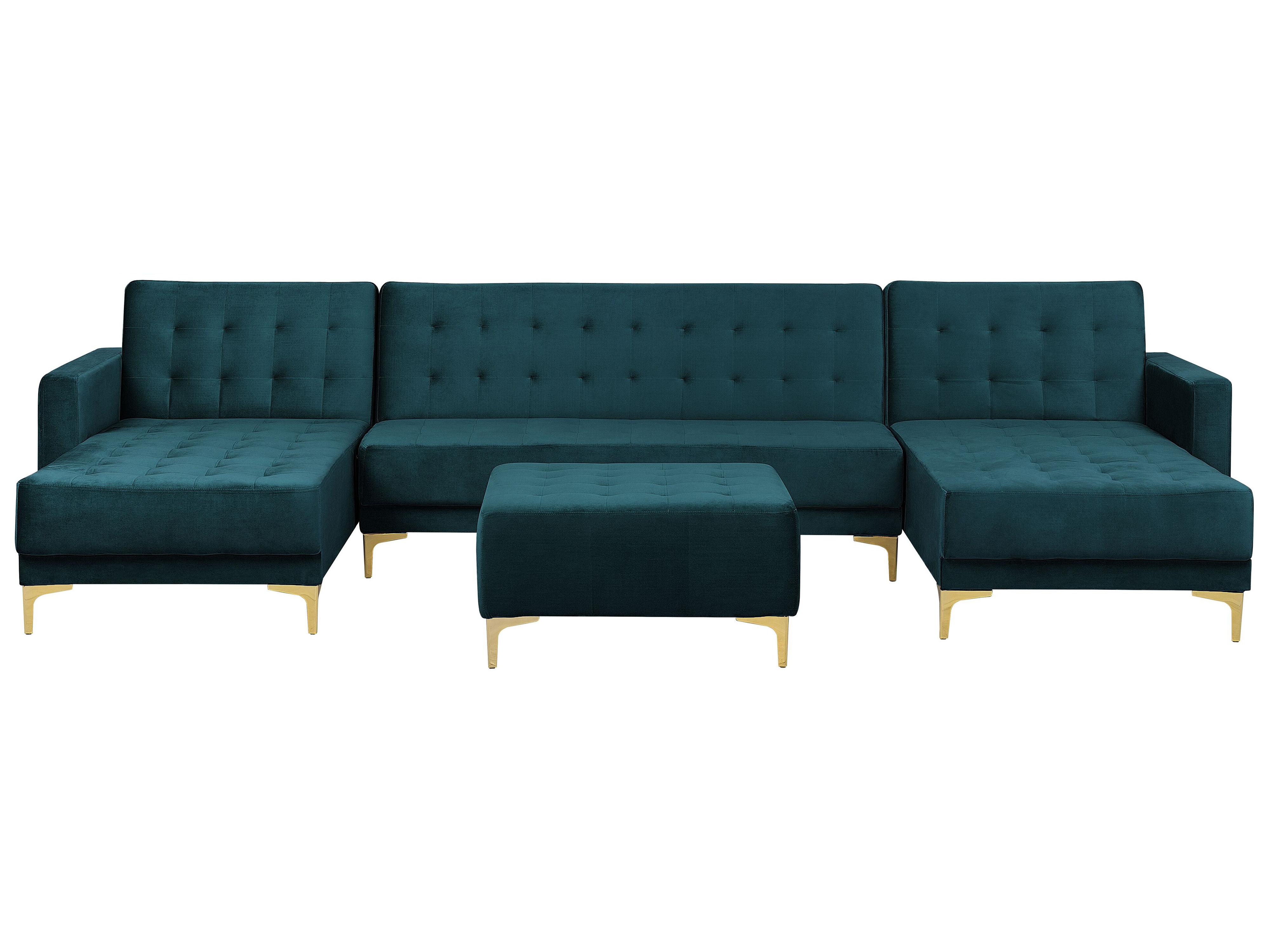 Modulaire U-vormige slaapbank 5-zits ABERDEEN Fluweel Groenblauw met ottomaan