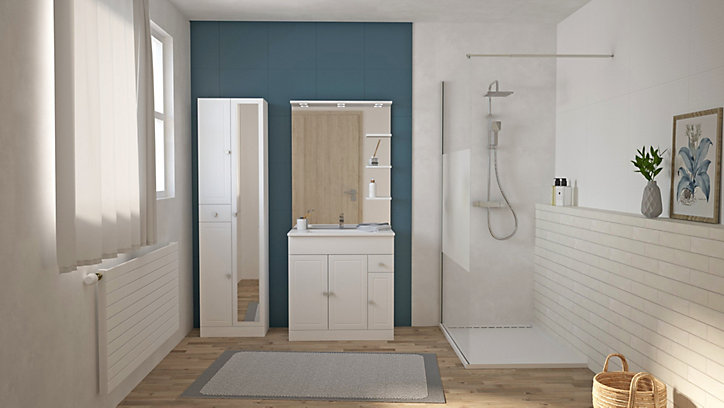 Ensemble meuble de salle de bains l.80 cm avec vasque et miroir + colonne l.50 cm coloris blanc Atrato