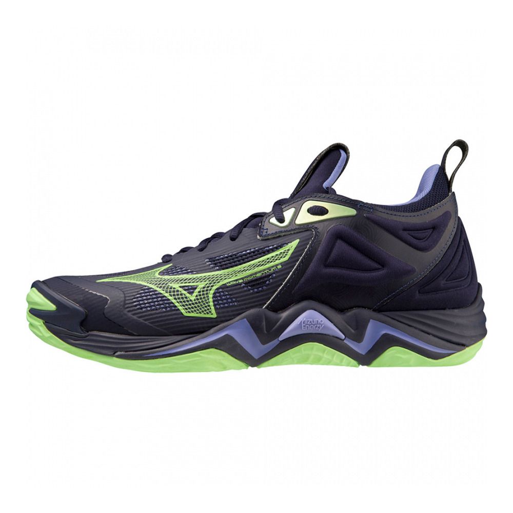 Mizuno WAVE MOMENTUM 3 - Chaussures volleyball evening blue/techno green/iolite