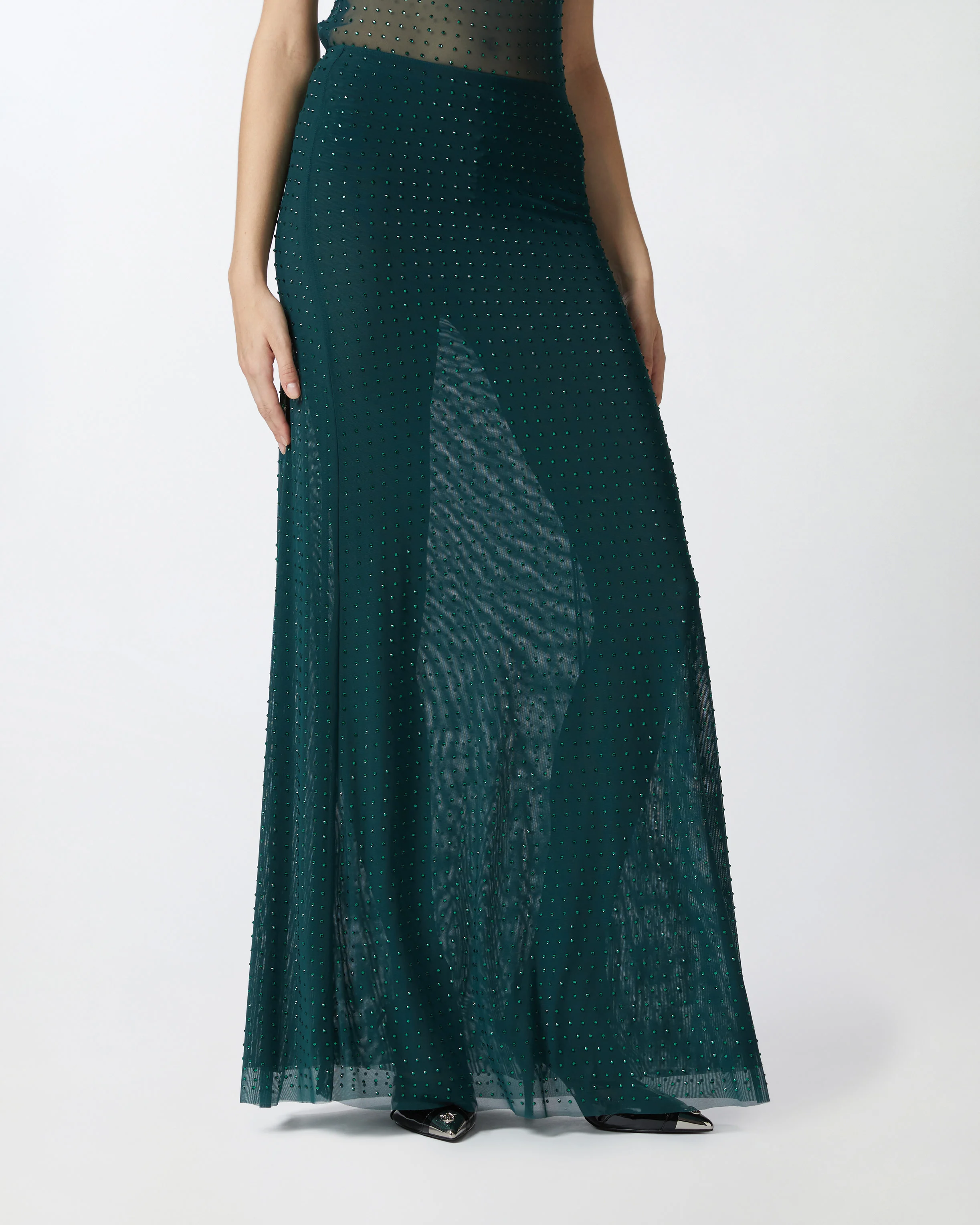 Jupe longue avec strass all-over | Vert