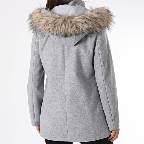 Veste Zippée Capuche Fourrure Femme New Erica Gris Chiné