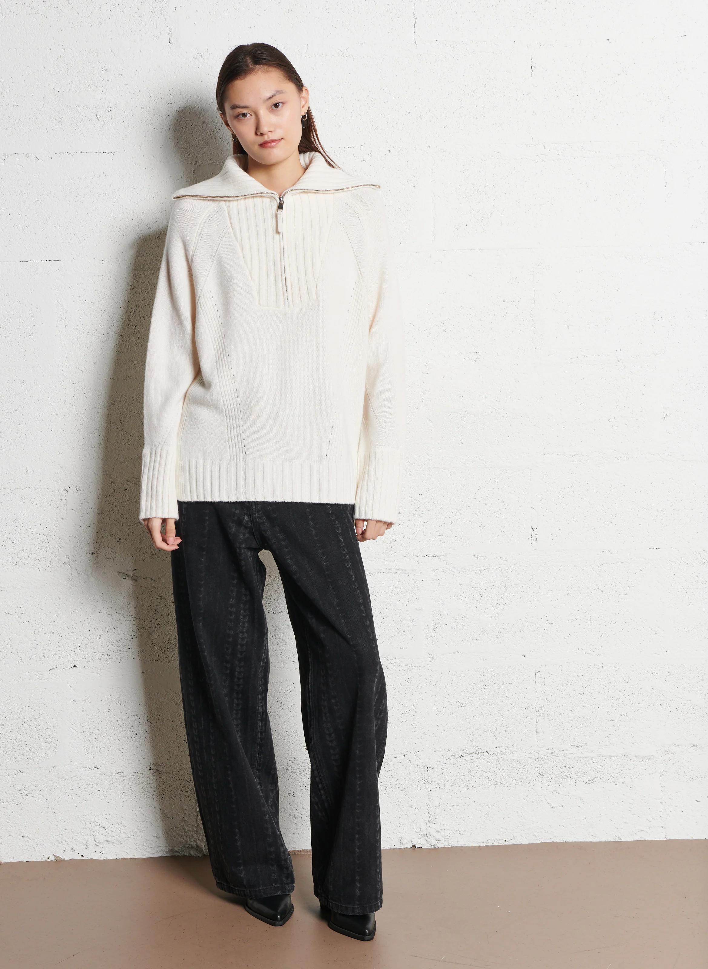 ATLANTA - Jean large taille haute en coton | Noir