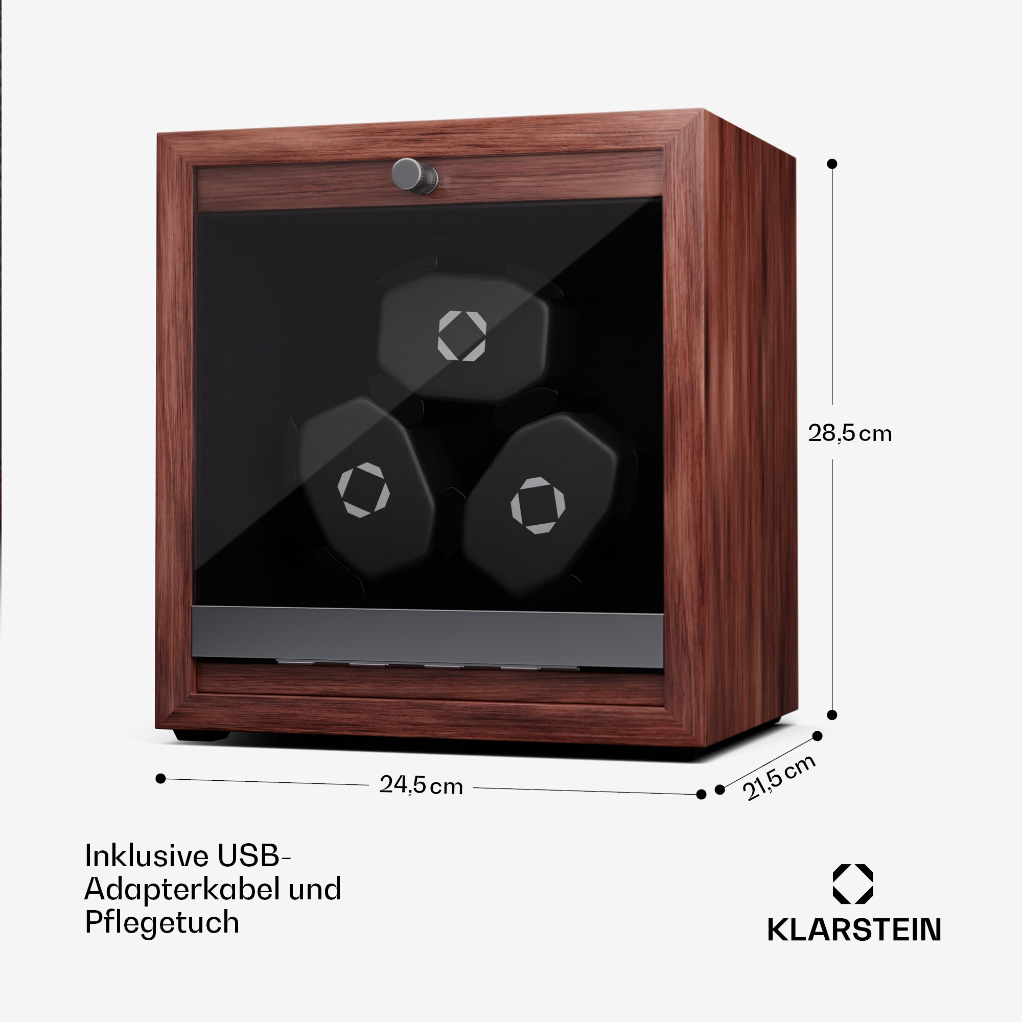 Brienz 3 Uhrenbeweger, 3 Uhren, 4 Modi, Holz-Optik, blaue Innenbeleuchtung Walnuss