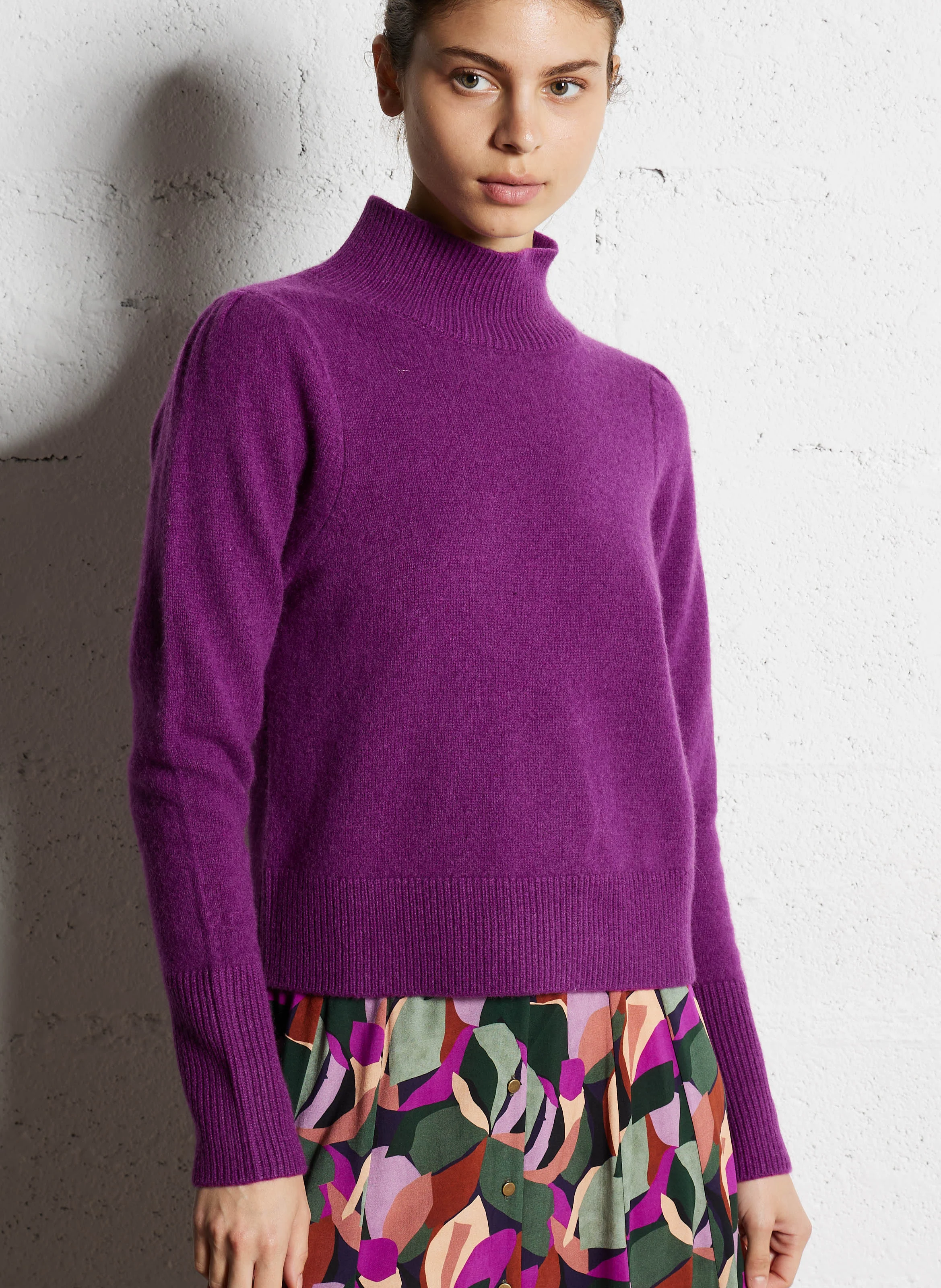 MATHIS - Pull droit col montant en laine et cachemire | Violet