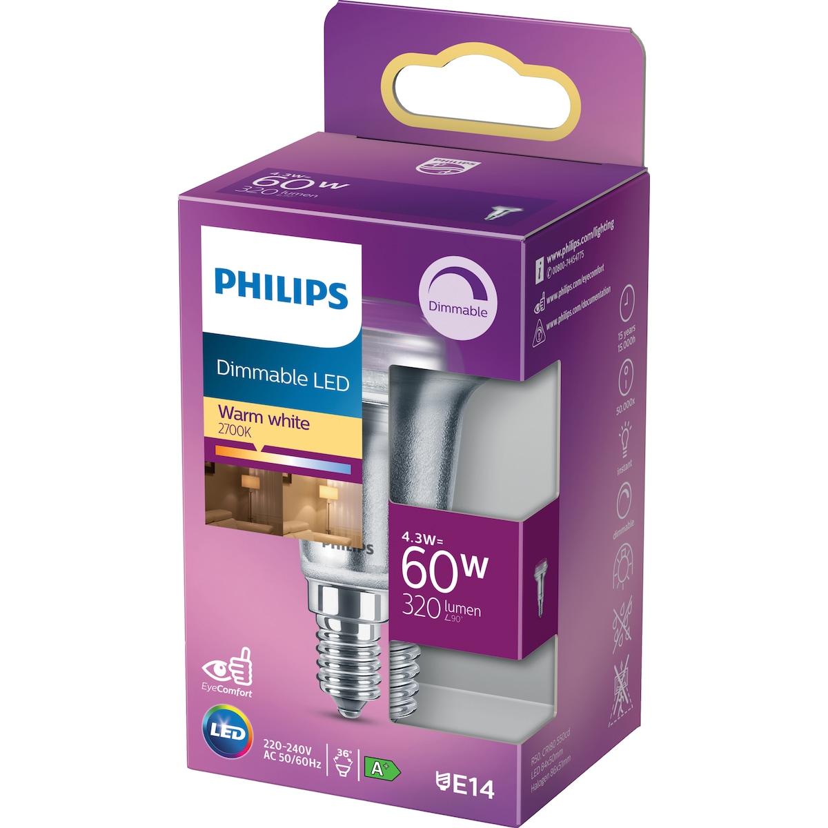 Philips LED-lyspære 4,3W E14