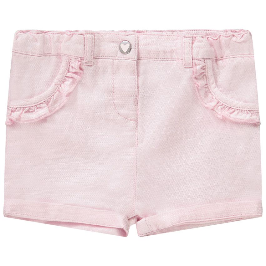 Short uni en toile fantaisie avec détails volantés pour bébé fille - Rose